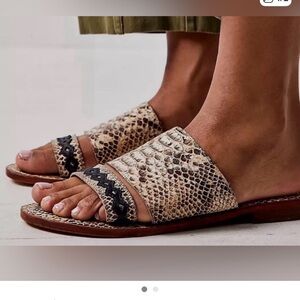 Free People Neutral Snake-Print Slide Sandals
